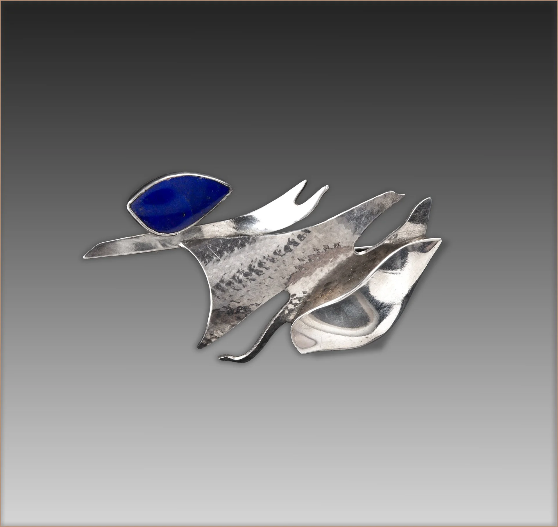 Sterling Silver Pin 3D with Abstract Lapis