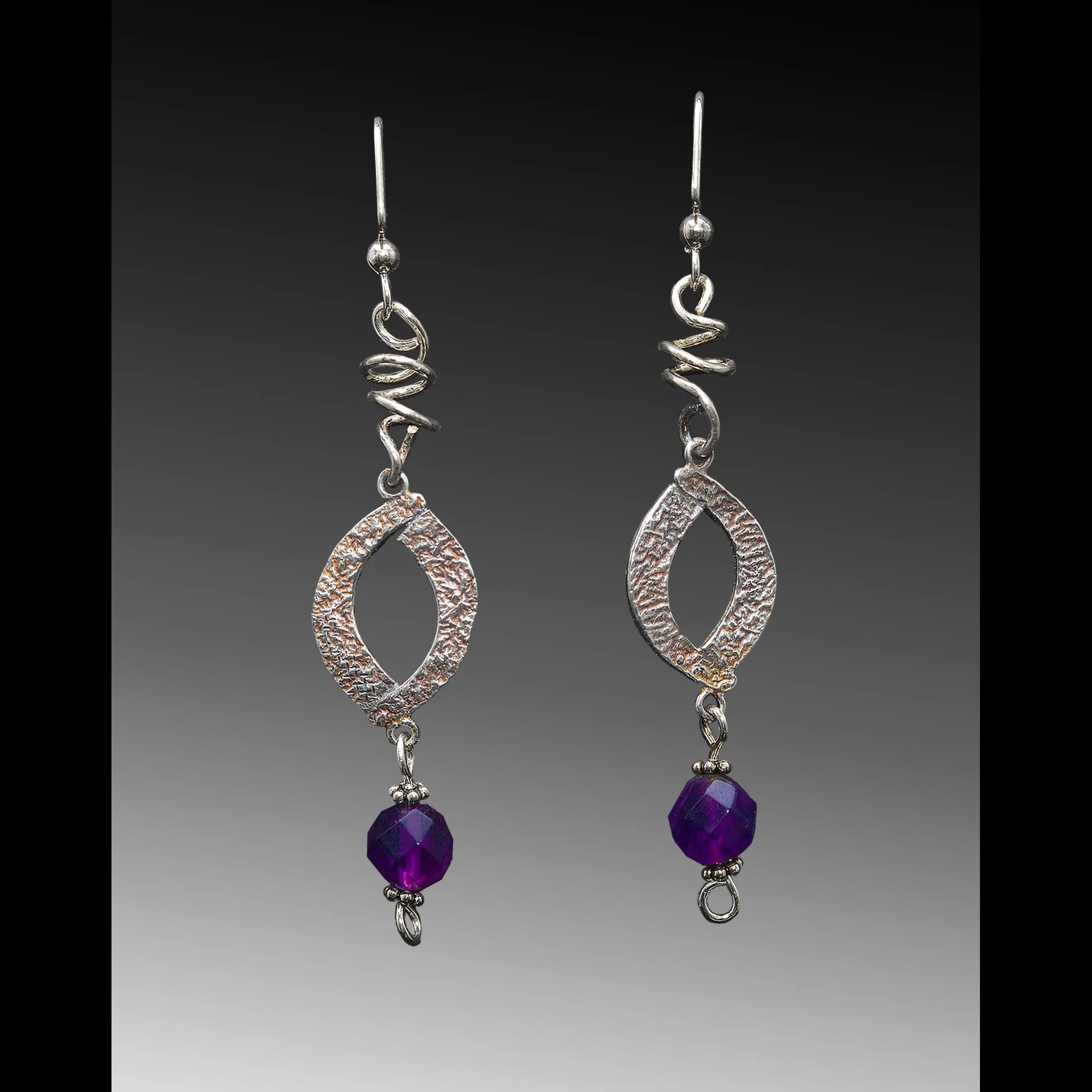 SS Open Oval Dangle from Twist and Amythyst Bead
