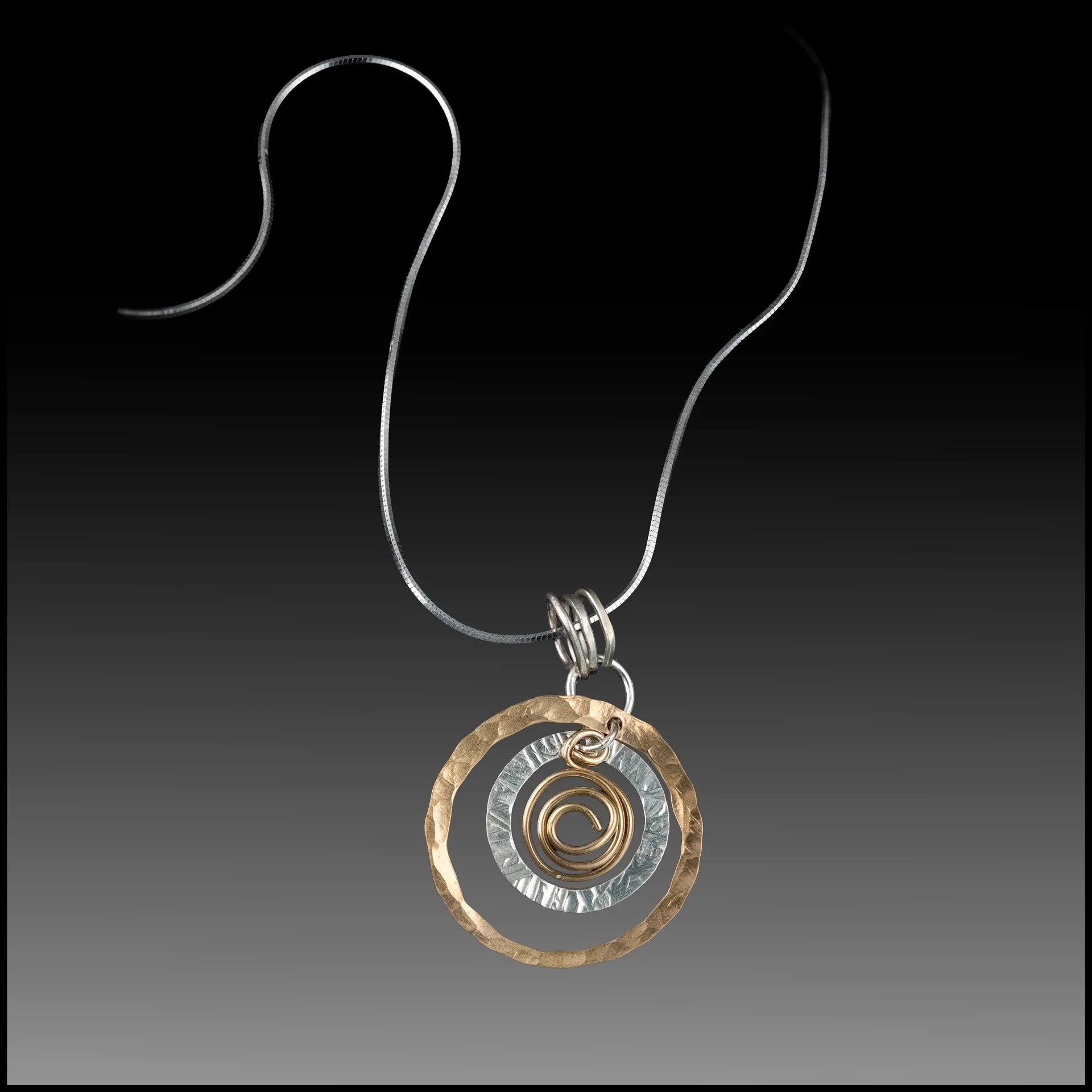 Sterling Silver GF Pendant Hammered Circle with Center Spiral