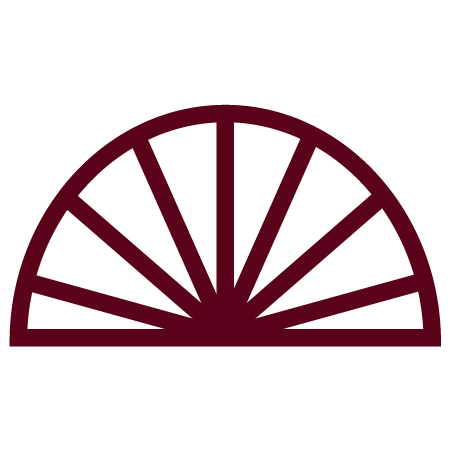 A maroon-colored semicircular fan with multiple radiating segments on a black background.