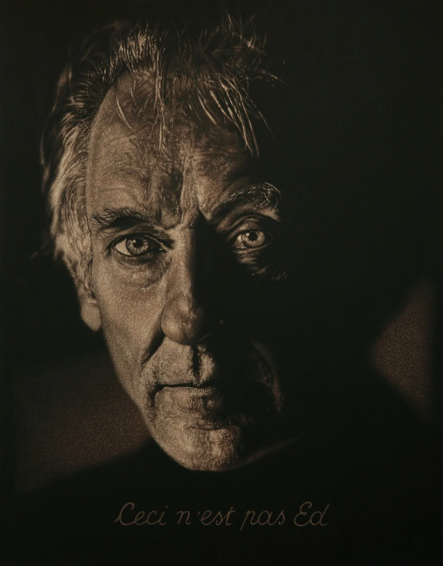 Dennis Mukai (1956)
 Hommage á Magritte , 2016
Acrylic on varnish on masonite
Image: 56 x 44 in DENNIS MUKAI: ABRASIVE AFFIRMATIONS
https://www.youtube.com/watch?v=jMTFk2YwSLg&t=9s 