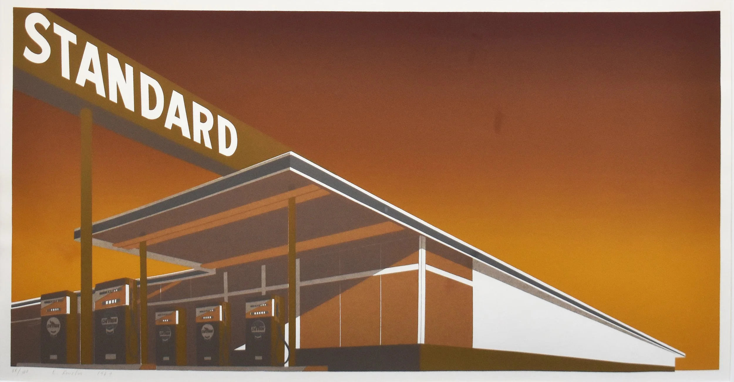 Ed Ruscha (1937)
Mocha Standard, 1969 ;
Screenprint, from the numbered edition of 100, signed ;
Printed by Jean Milant; Printed by Dan Socha; Published by Edward Ruscha ;
Framed: 28.5 x 45 in