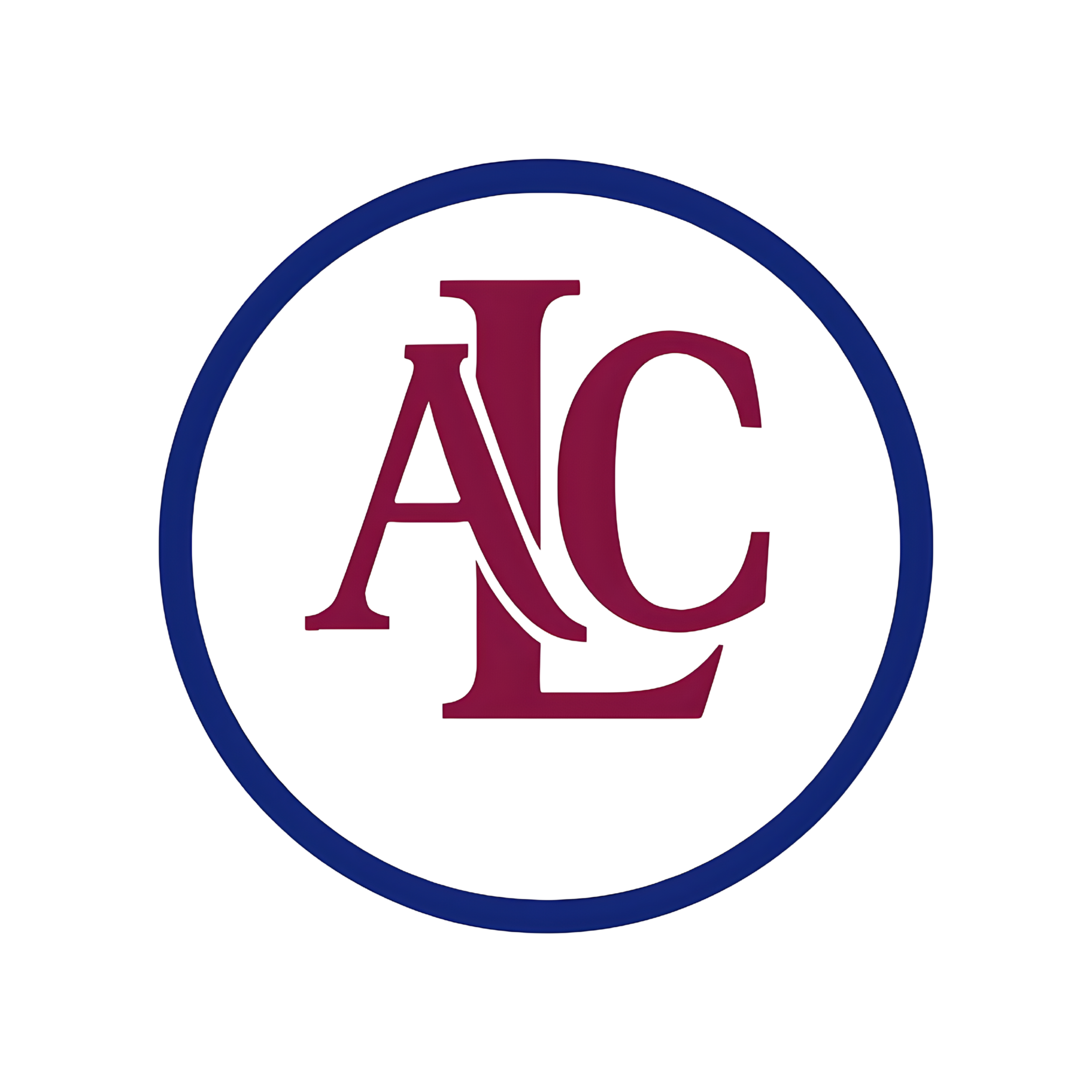 Logo with the letters A, L, and C in dark pink inside a navy blue circle.