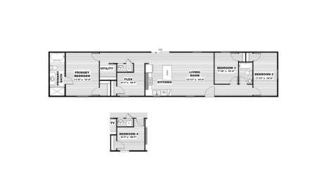 Floor plan of the TRU Origin Aspen manufactured home for Bandera affordable homes and Hill Country families.