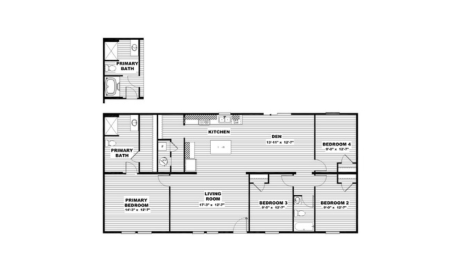 Floor plan of the TRU Origin Oak manufactured home for Hill Country manufactured homes and Medina homebuyers.