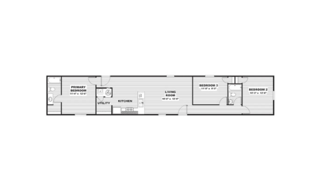 Floor plan of the TRU Origin Magnolia manufactured home with an open-concept design in Bandera, Texas.