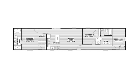 Floor plan of the TRU Origin Birch manufactured home available in Bandera and San Antonio, Texas.