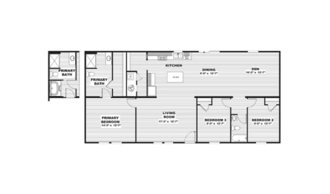 Floor plan of the TRU Origin Cedar manufactured home with spacious bedrooms and open living areas.