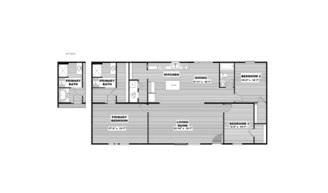 Floor plan of the TRU Origin Spruce manufactured home serving Bandera, Medina, and San Antonio homebuyers.