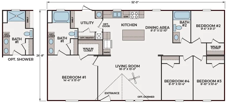 Lane 28524B by Cavco manufactured home floor plan with labeled rooms and dimensions