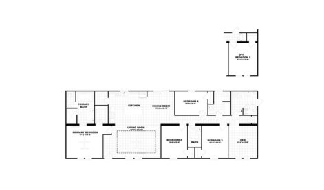 Floor plan of the Schult Waco Fuji manufactured home with modern living spaces for Hill Country manufactured homes and San Antonio buyers.
