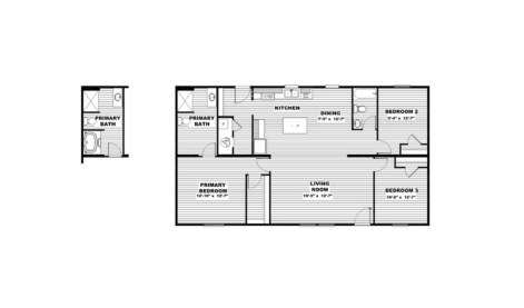 Floor plan of the TRU Origin Maple manufactured home featuring a modern family-friendly layout.