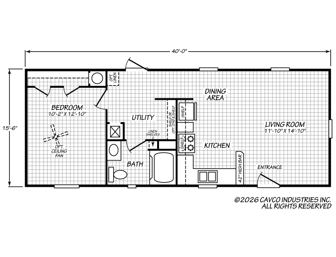 Floor plan of a small house with a living room, kitchen, dining area, bedroom, bathroom, and utility room, including dimensions and labeled features.