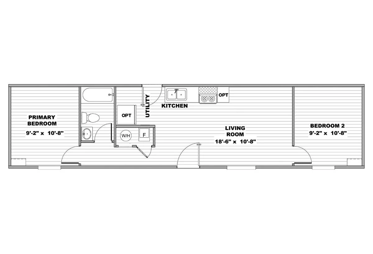 Floor plan of the TRU Mini Tulip manufactured home featuring an efficient layout for Bandera and San Antonio homebuyers.