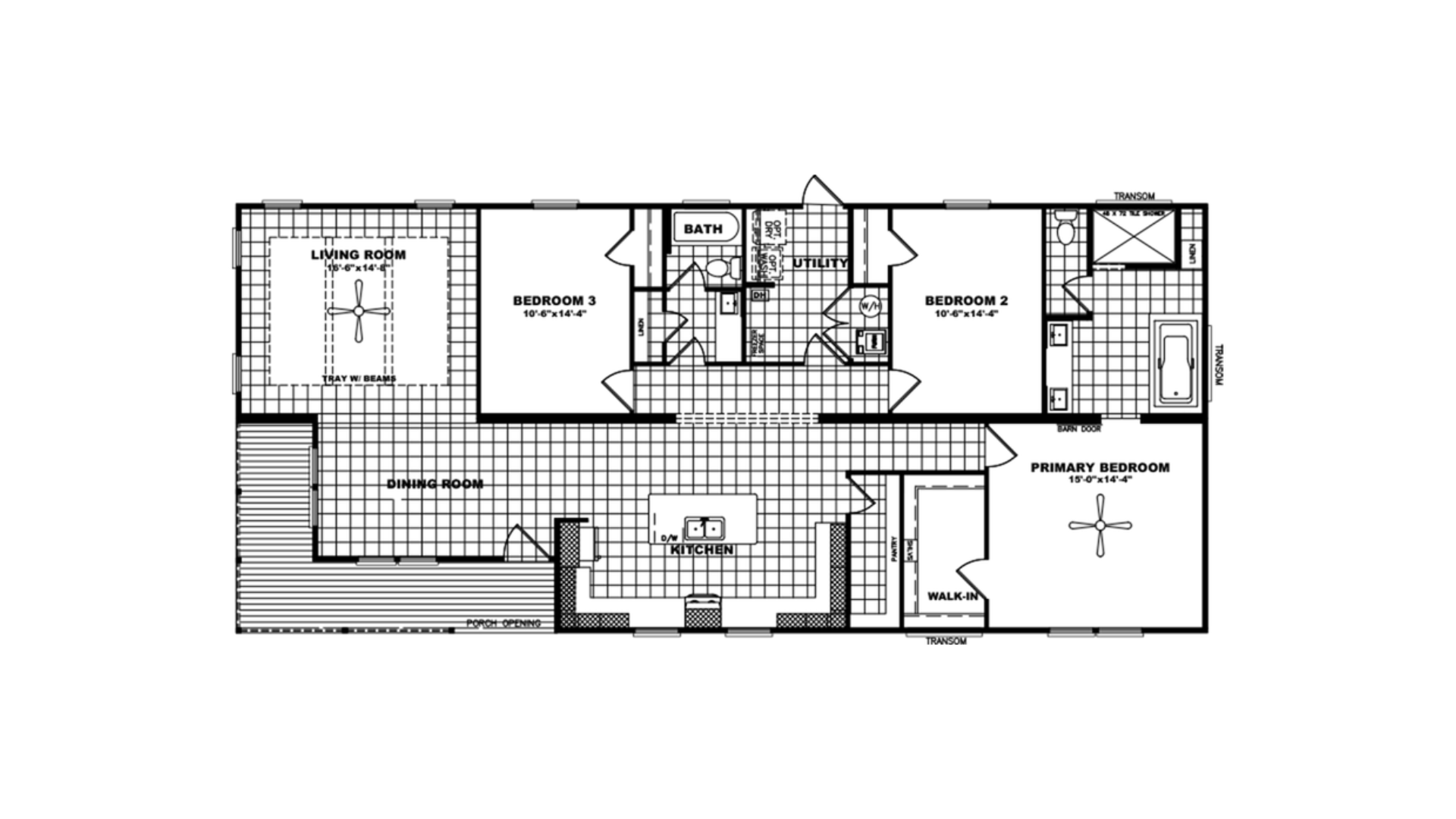 Floor plan of a house with labeled rooms including living room, dining room, kitchen, primary bedroom with walk-in closet, two additional bedrooms, bathroom, utility room, and laundry area.