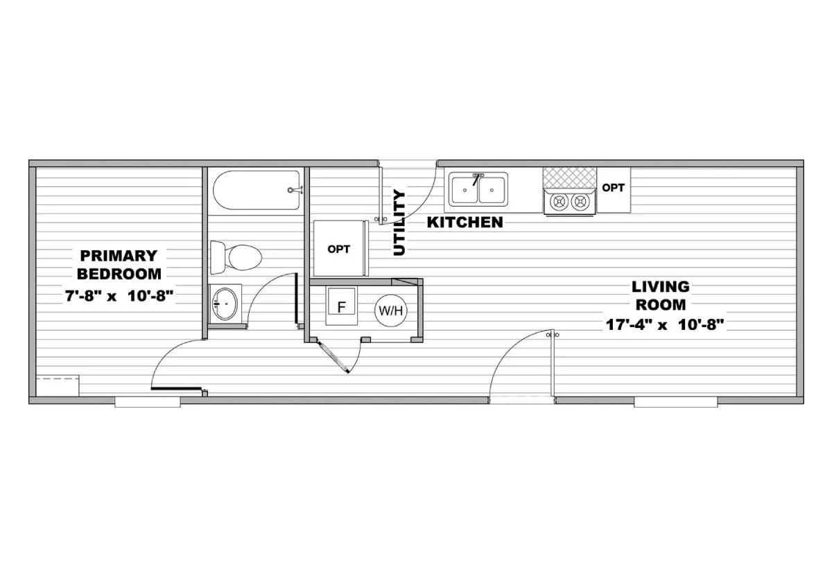 Floor plan of the TRU Mini Buttercup manufactured home for affordable living in Bandera, Texas and the Hill Country.