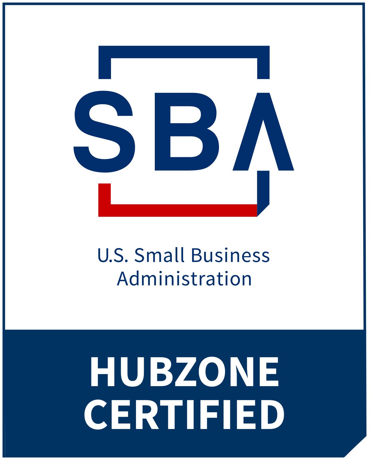 U.S. Small Business Administration certification badge with the text "HUBZONE CERTIFIED".