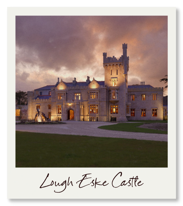 The imposing stone facade of Lough Eske Castle rises against the Donegal hills, its Victorian Gothic turrets and windows reflecting centuries of Irish history in the northwest's dramatic landscape.