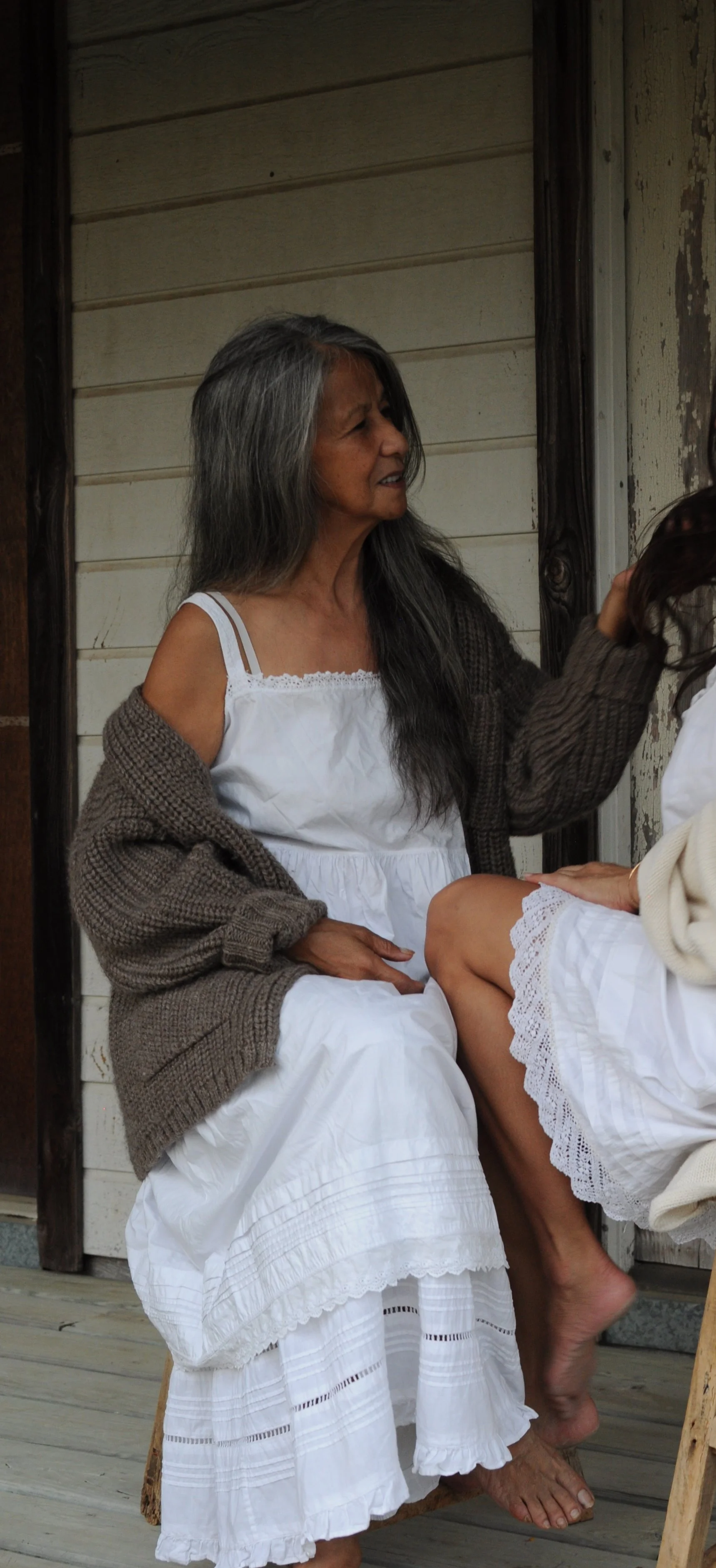 Antique 1920s cotton slip dress styled with knit cardigan