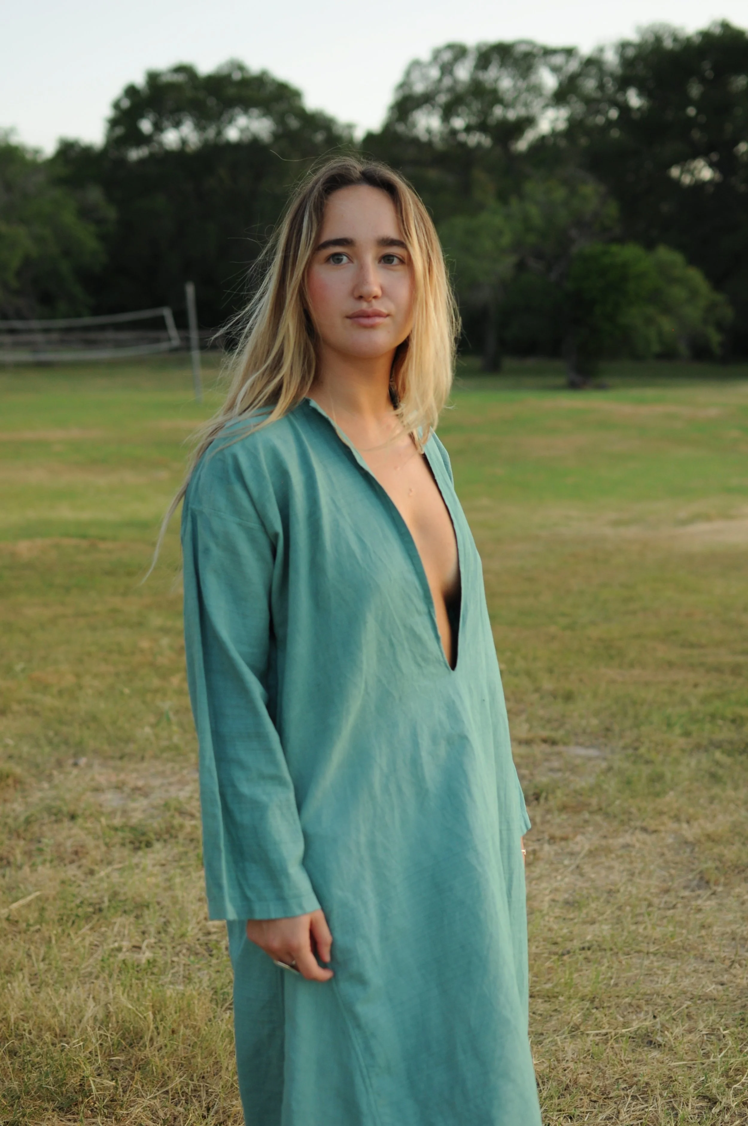 Botanical Dyed Sea-glass French Linen Gardeners Smock | Asymmetric Side Gore