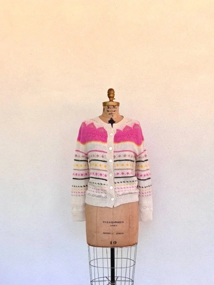 La Rosée 1970s Fair Isle Wool Cardigan
