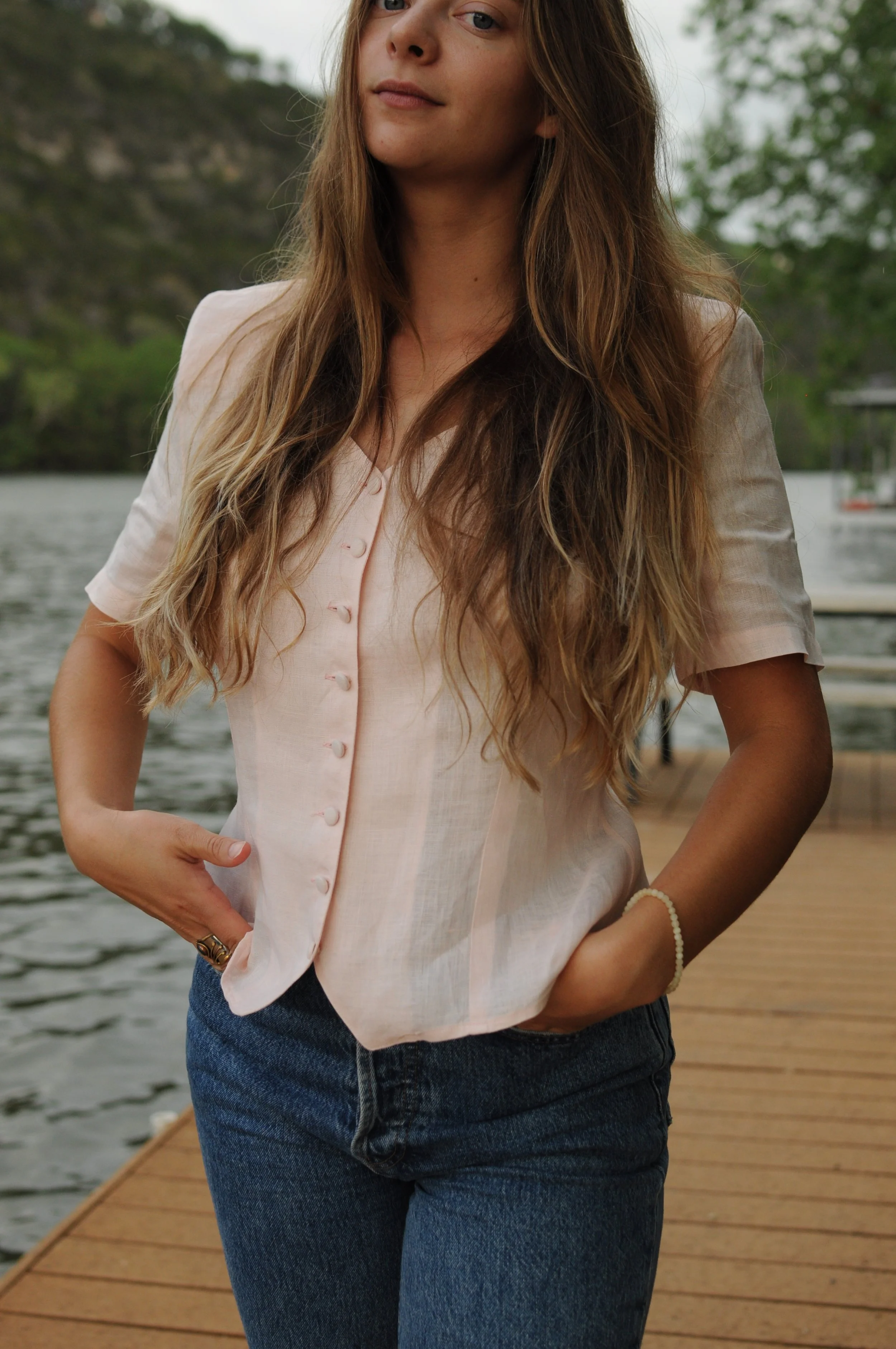 Vintage Italian Linen Blouse in Soft Blush