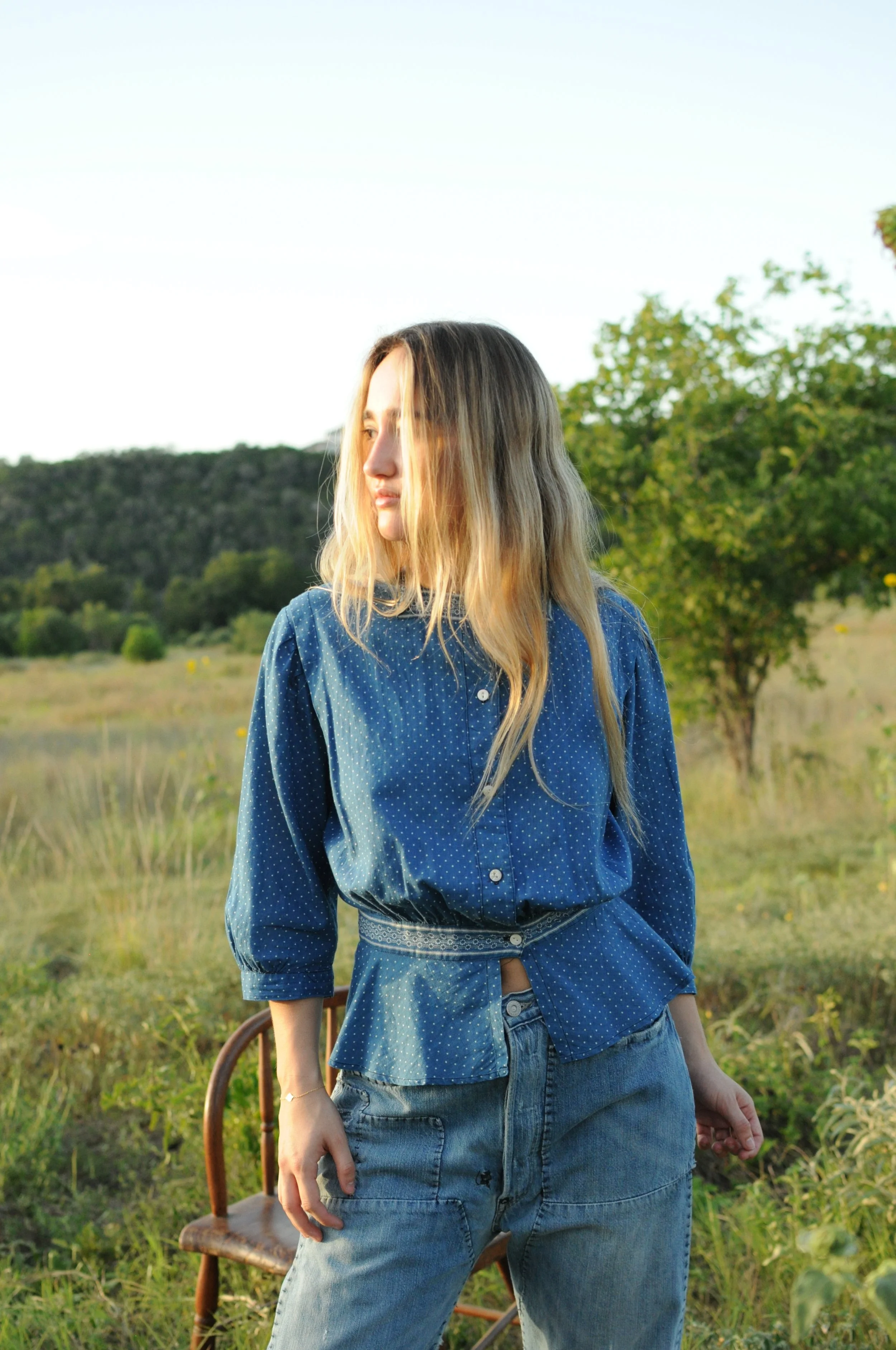 1930s Indigo Microdot Folk Blouse