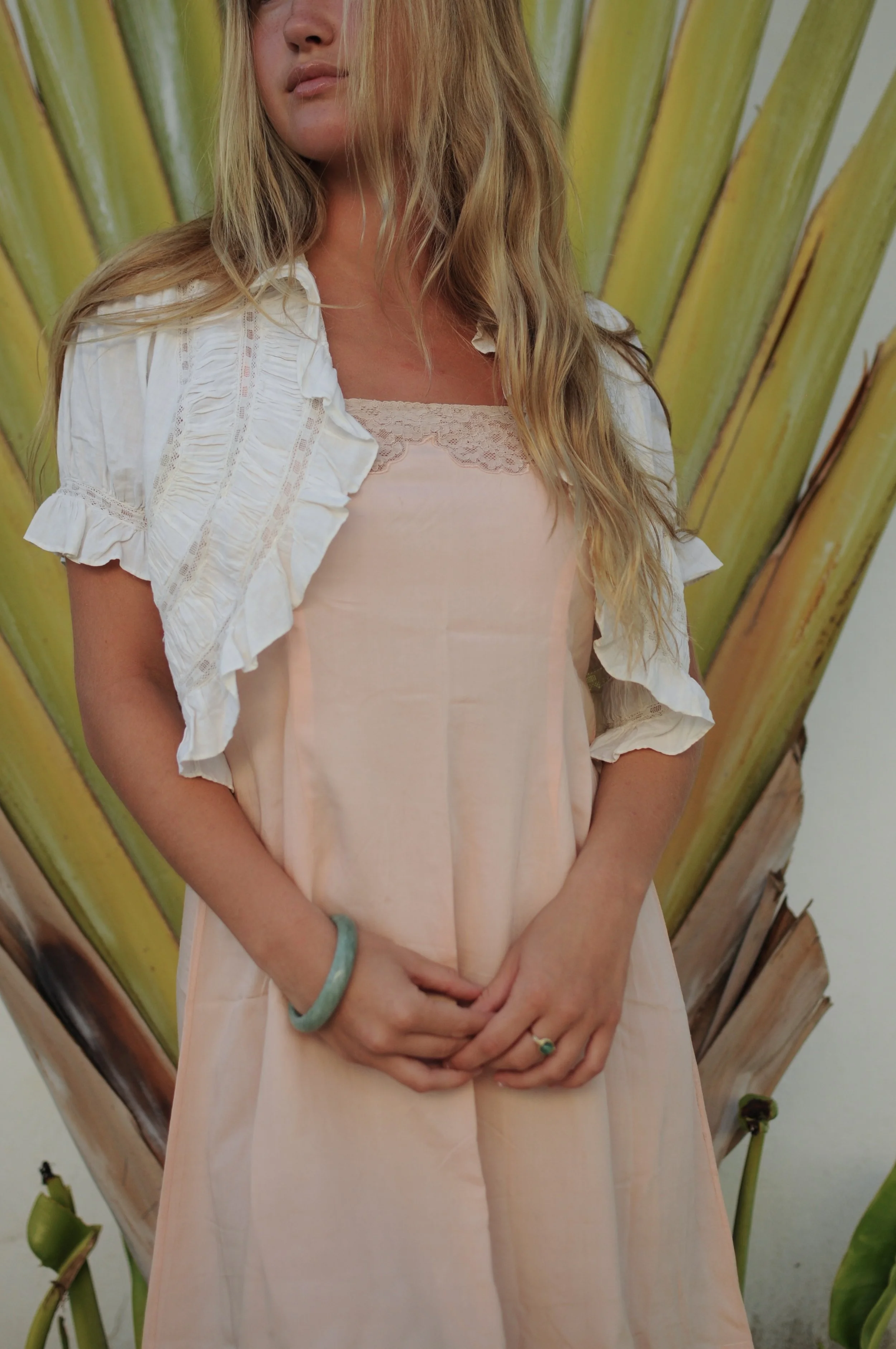 Antique Edwardian Linen Ruffled Capulet Blouse, c. 1900s