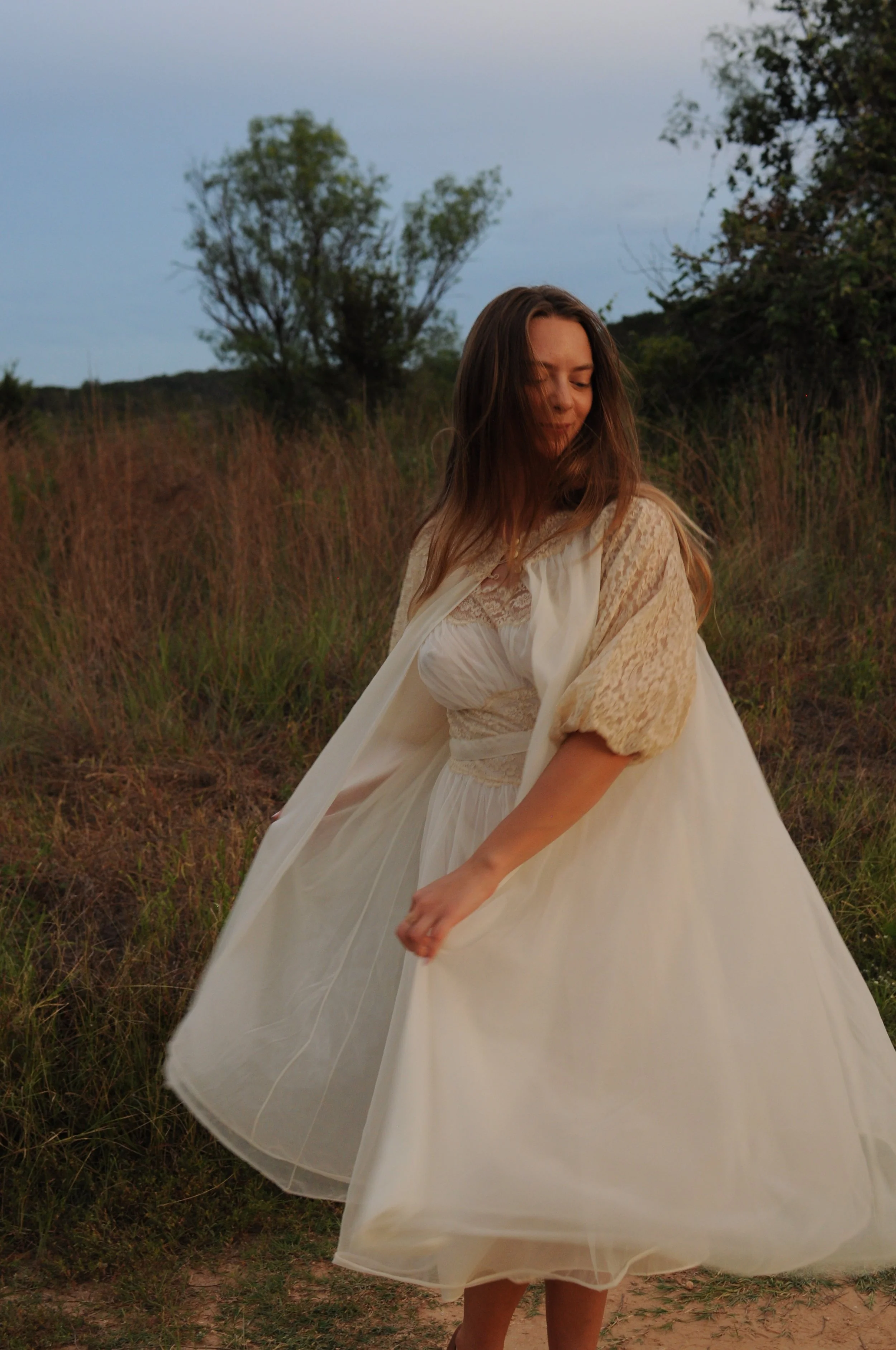 Vintage Vanity Fair Sheer Chiffon Peignoir Set | Ivory Lace Boudoir Robe and Nightdress c.1950s-60s