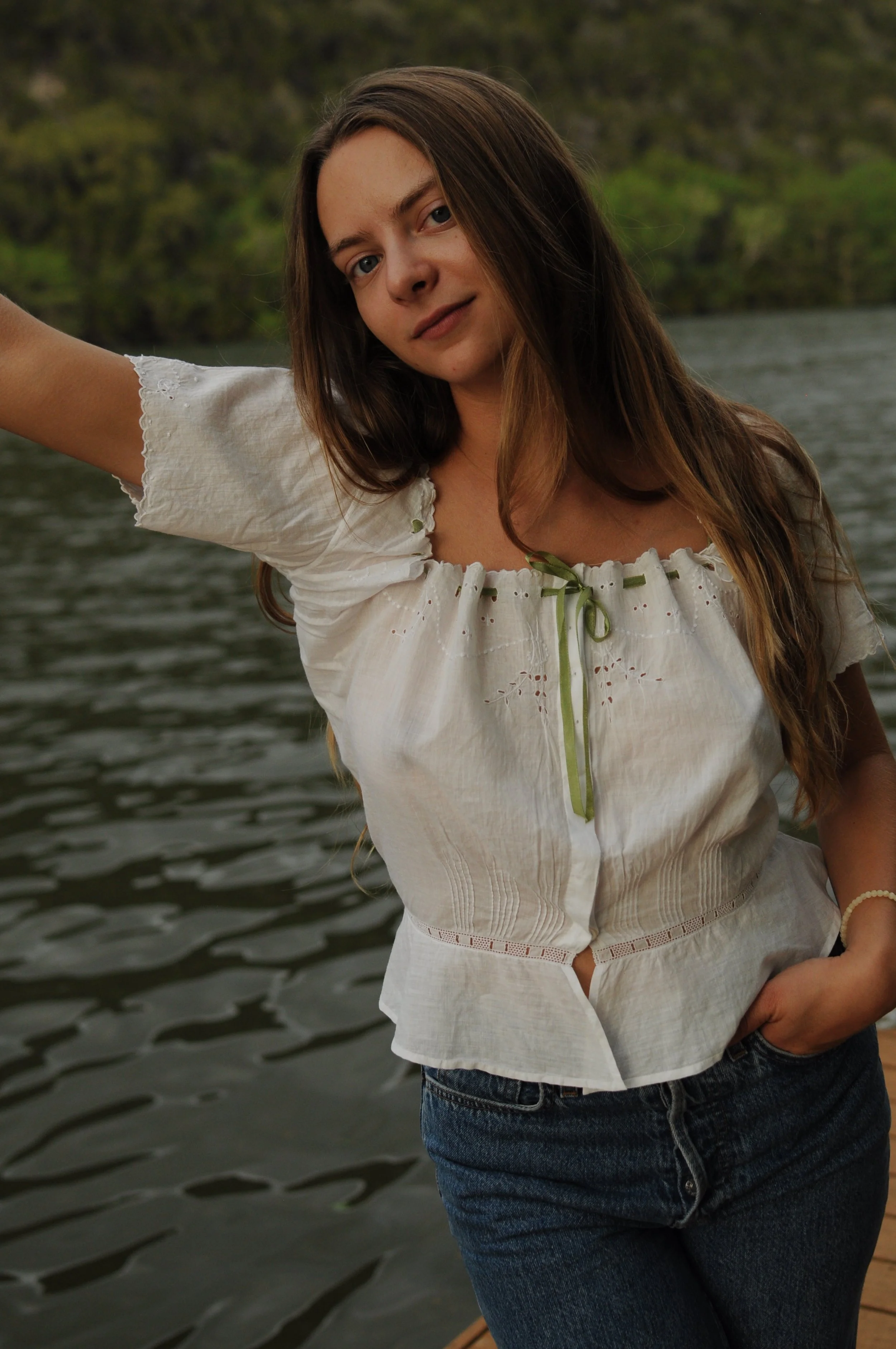 Antique French Edwardian Cotton Lawn Peplum Blouse, c. 1910-1920