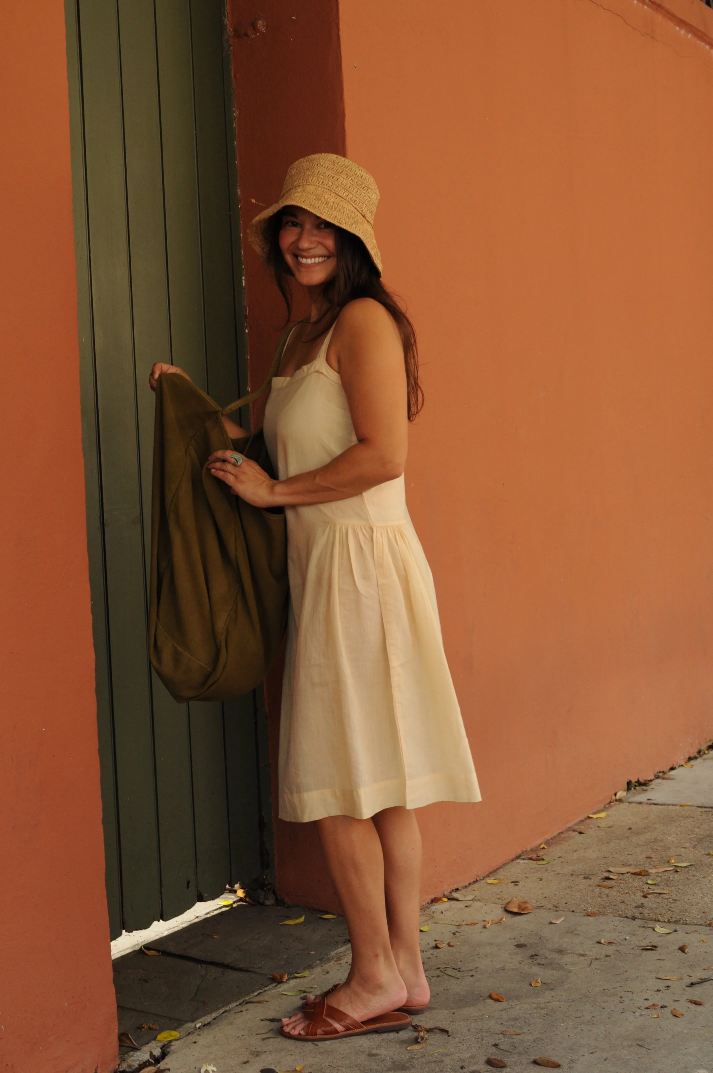 Antique French Linen Drop-Waist Slip | Pale Butter Dress 1900s