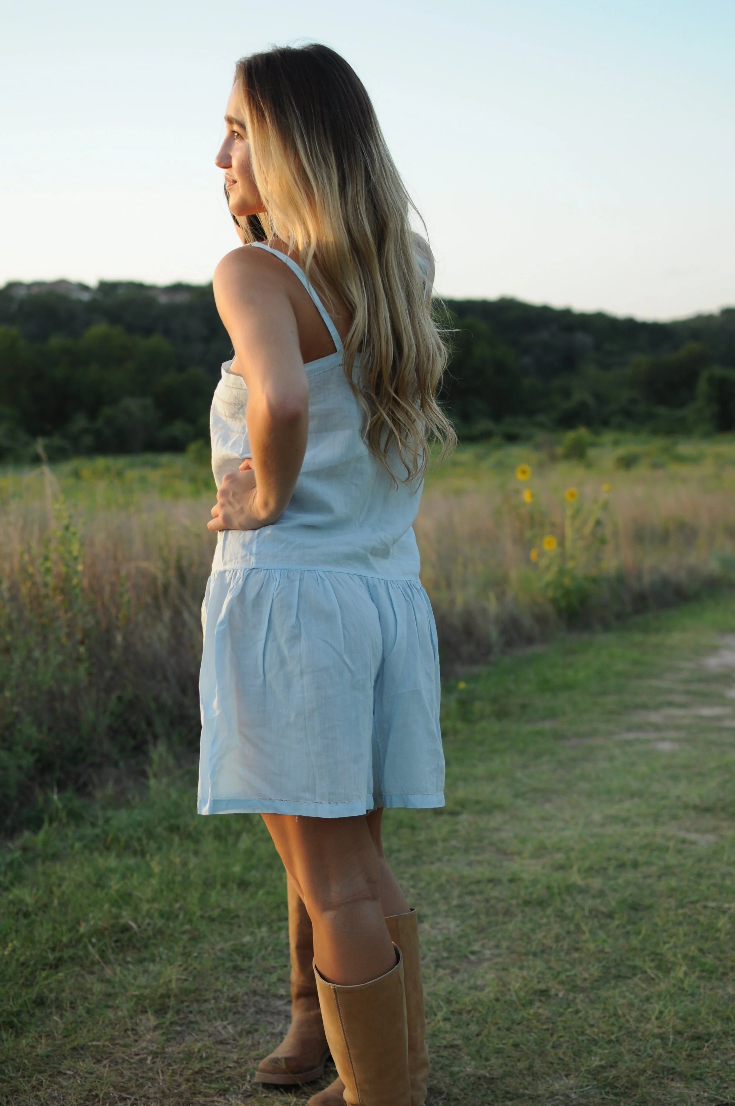 Antique French Fine Linen Combinations Drop-waist Rompers | Powder Blue