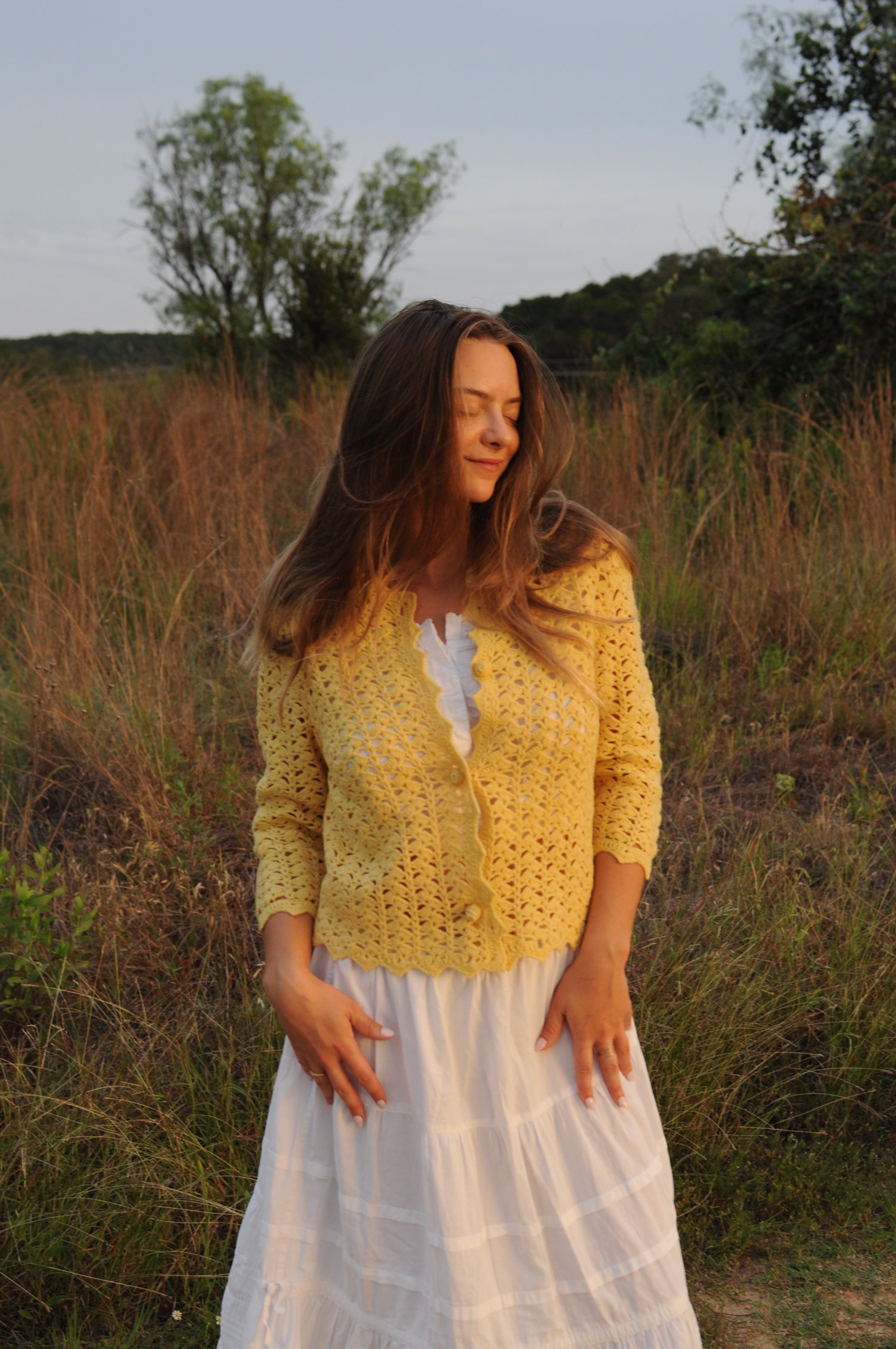 Hand-Crocheted French Buttercream Garden Cardigan