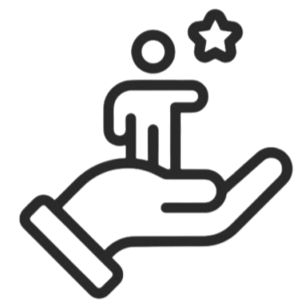 An abstract outline icon with a rainbow-shaped pattern within a circle shape.