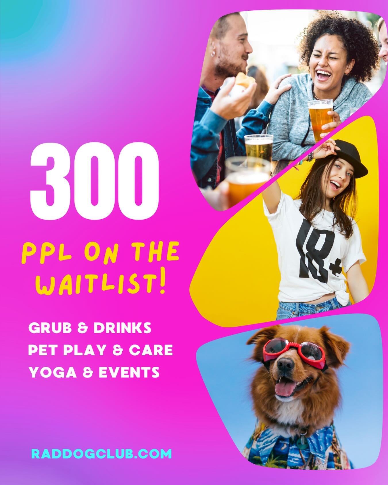 300 people said &ldquo;my dog needs a social life and honestly&hellip; so do I.&rdquo;

Rad Dog is coming. Grub, drinks, play, care, yoga, events, and a very valid excuse to leave the house.

Hop on the waitlist at raddogclub.com #linkinbio 

⚡️🦴