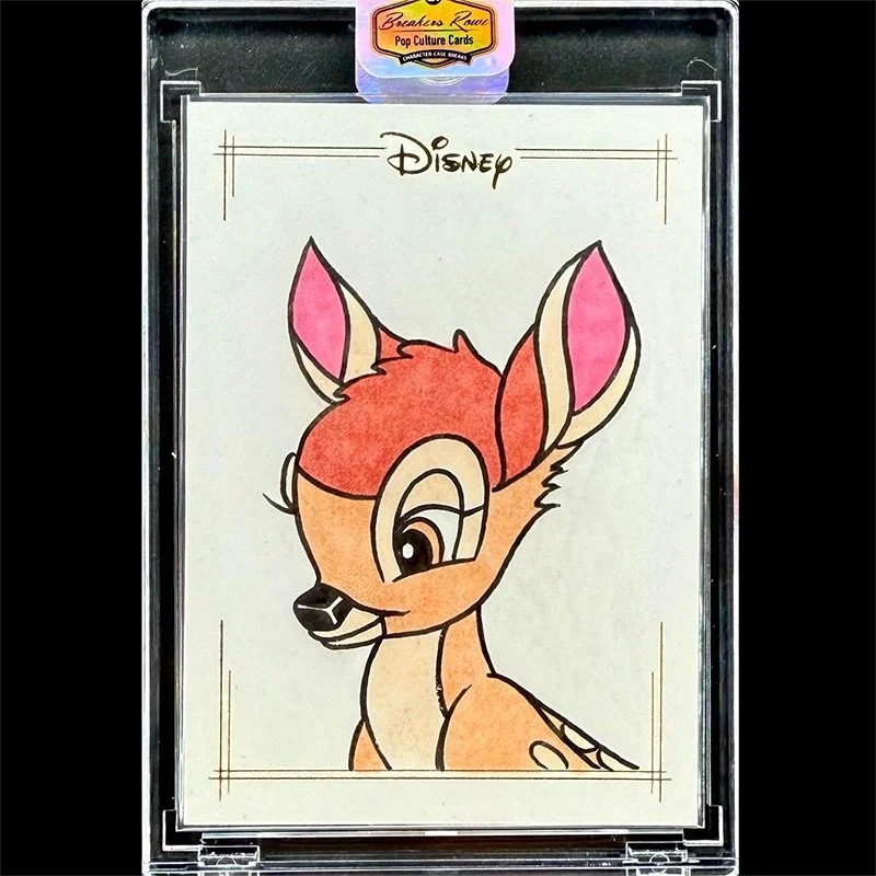 Colorful Disney pop culture card featuring Bambi, the young deer with large eyes, pink inner ears, and a gentle expression.