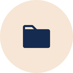 A dark blue folder icon on a beige circular background.