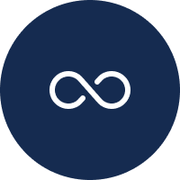 Stylized infinity symbol on a dark blue circular background