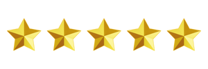 Five gold stars in a row, representing a five-star rating