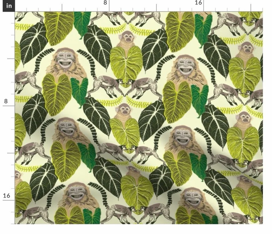This is my entry for the @spoonflower Jungle Nursery design challenge: &ldquo;Monkey Be Leaf&rdquo;. Hand drawn using reference photos of my houseplants.