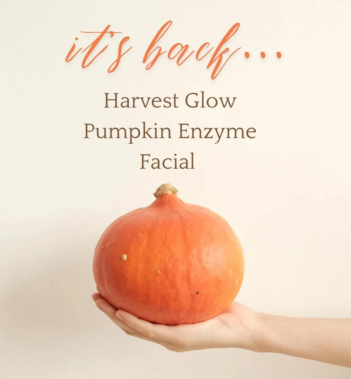 🎃✨ It&rsquo;s Back! ✨🎃

Our Harvest Glow Pumpkin Enzyme Facial has returned for the season! 🍂

This autumn-inspired treatment is packed with skin-loving pumpkin enzymes to gently exfoliate, brighten, and leave your complexion glowing like fall sun