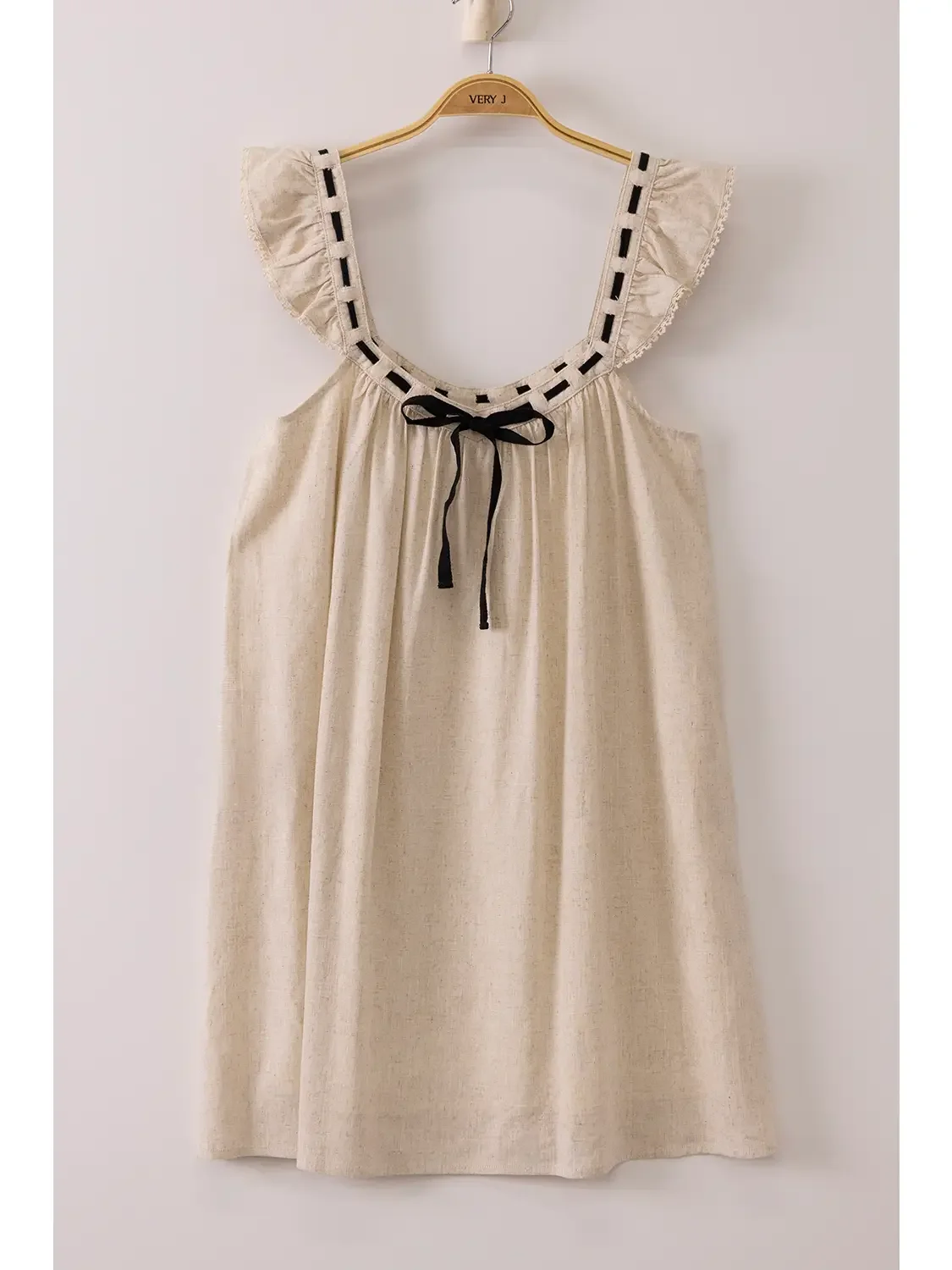 Front Tie Ruffle Sleeve Woven Mini Shift Dress