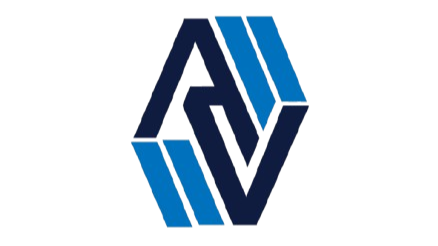 A 3D logo with the letters 'AV' in a geometric design with shades of blue.