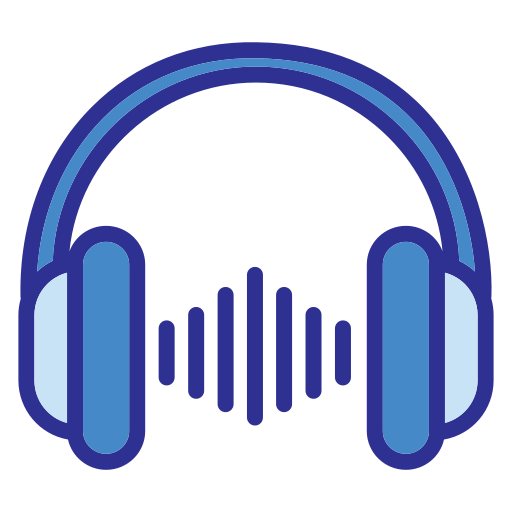Stylized graphic of headphones with a sound wave in the center.
