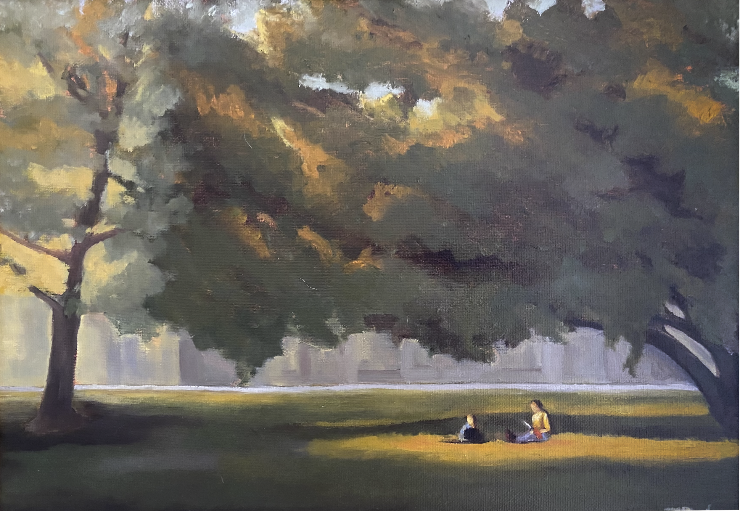 Studying in the Shade, Vassar, 12 x 16 — Available