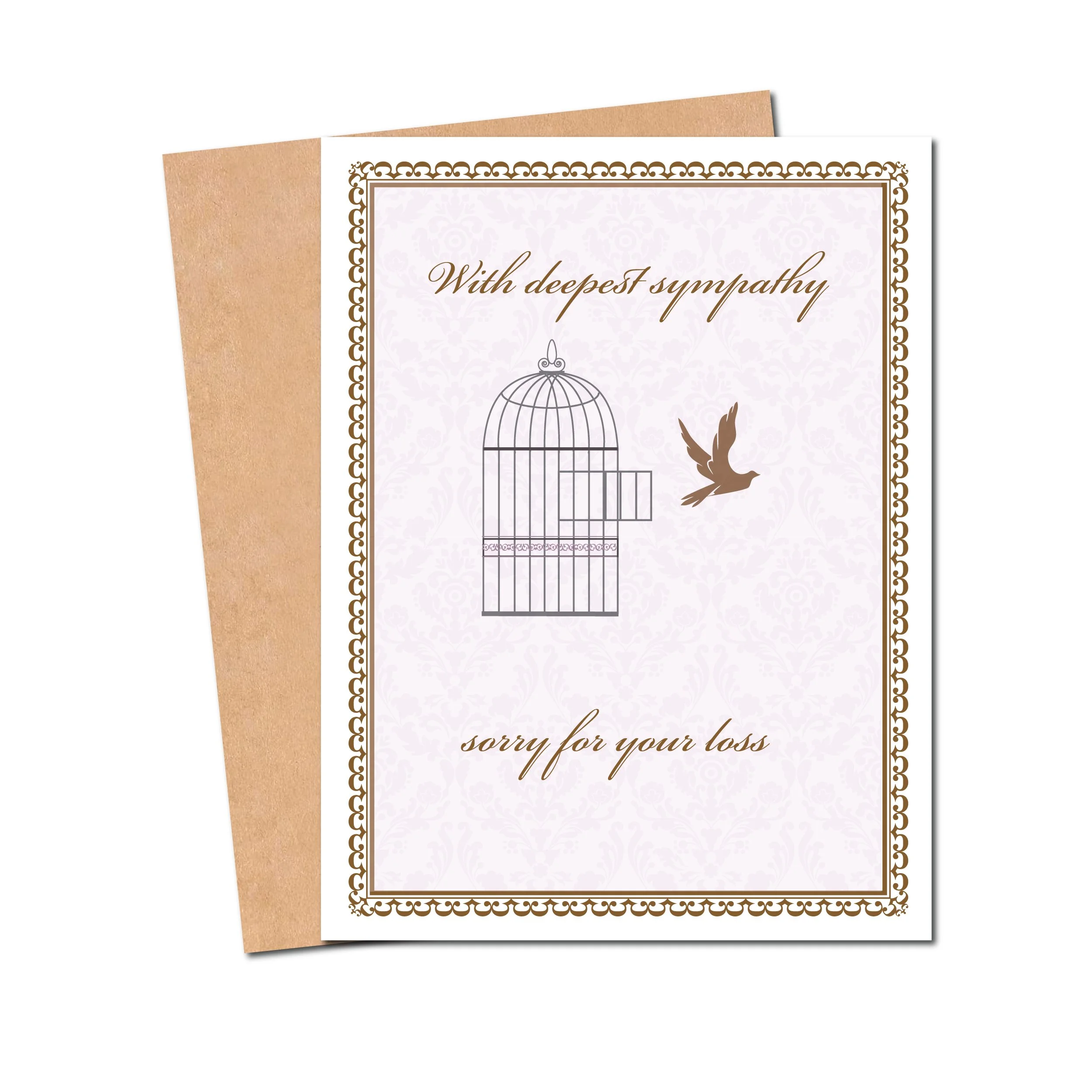 Bird Sympathy Card – Vintage Birdcage with Bird Flying Free – With Deepest Sympathy Sorry for Your Loss – Condolence Card