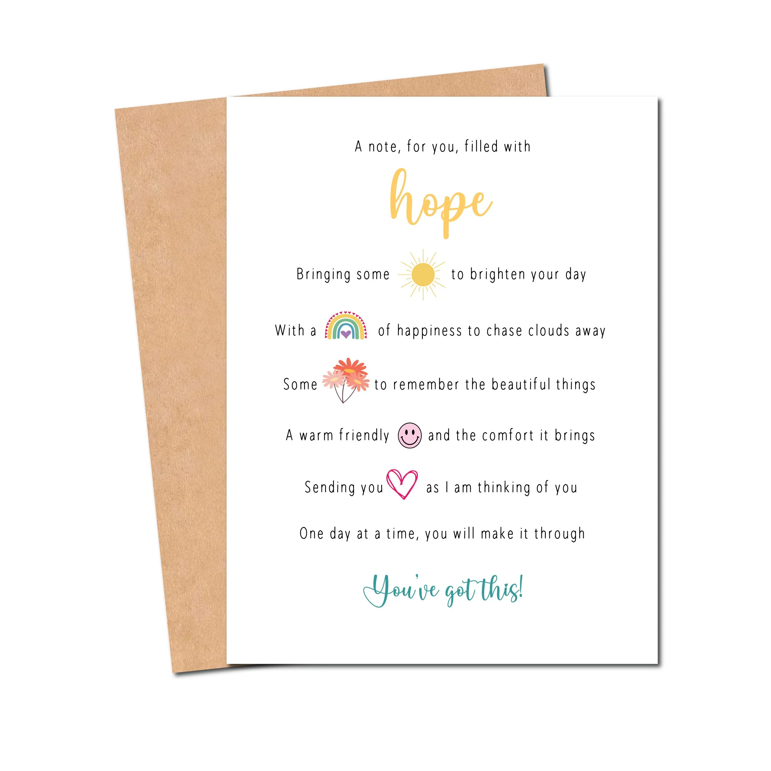 Note filled with hope and positive statements on the card to brighten their day
