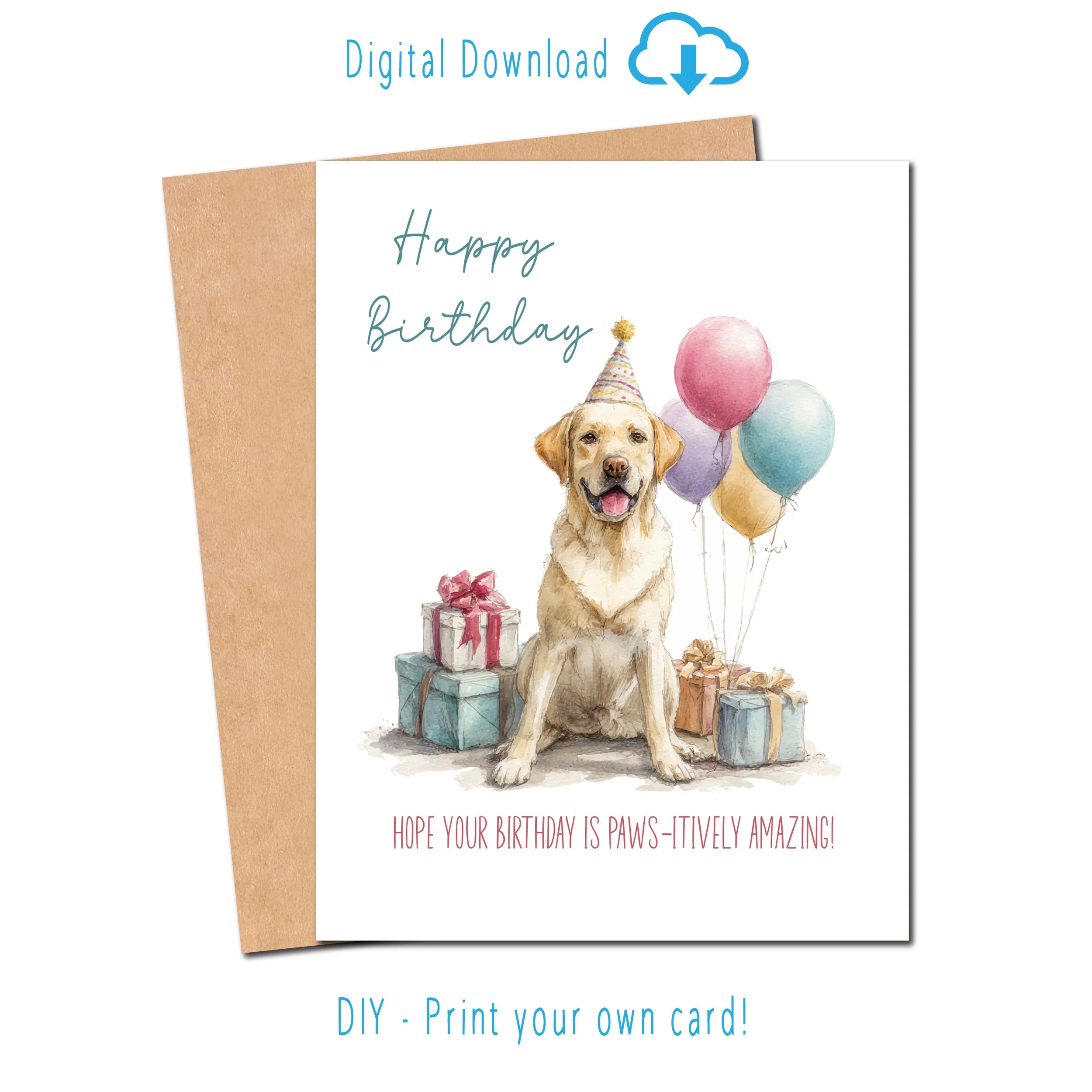 Yellow Lab Dog Birthday - Printable Card