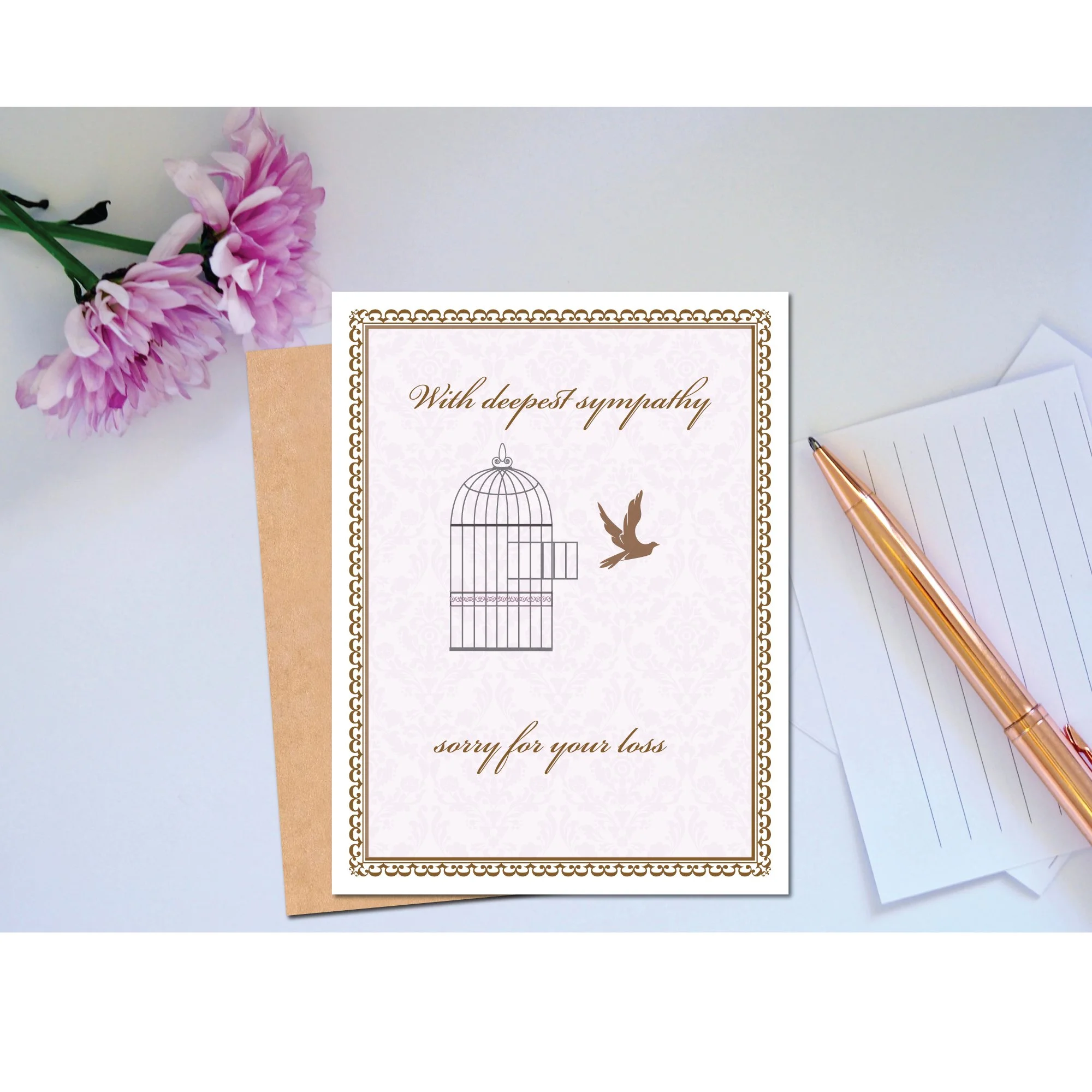 Bird Sympathy Card – Vintage Birdcage with Bird Flying Free – With Deepest Sympathy Sorry for Your Loss – Condolence Card