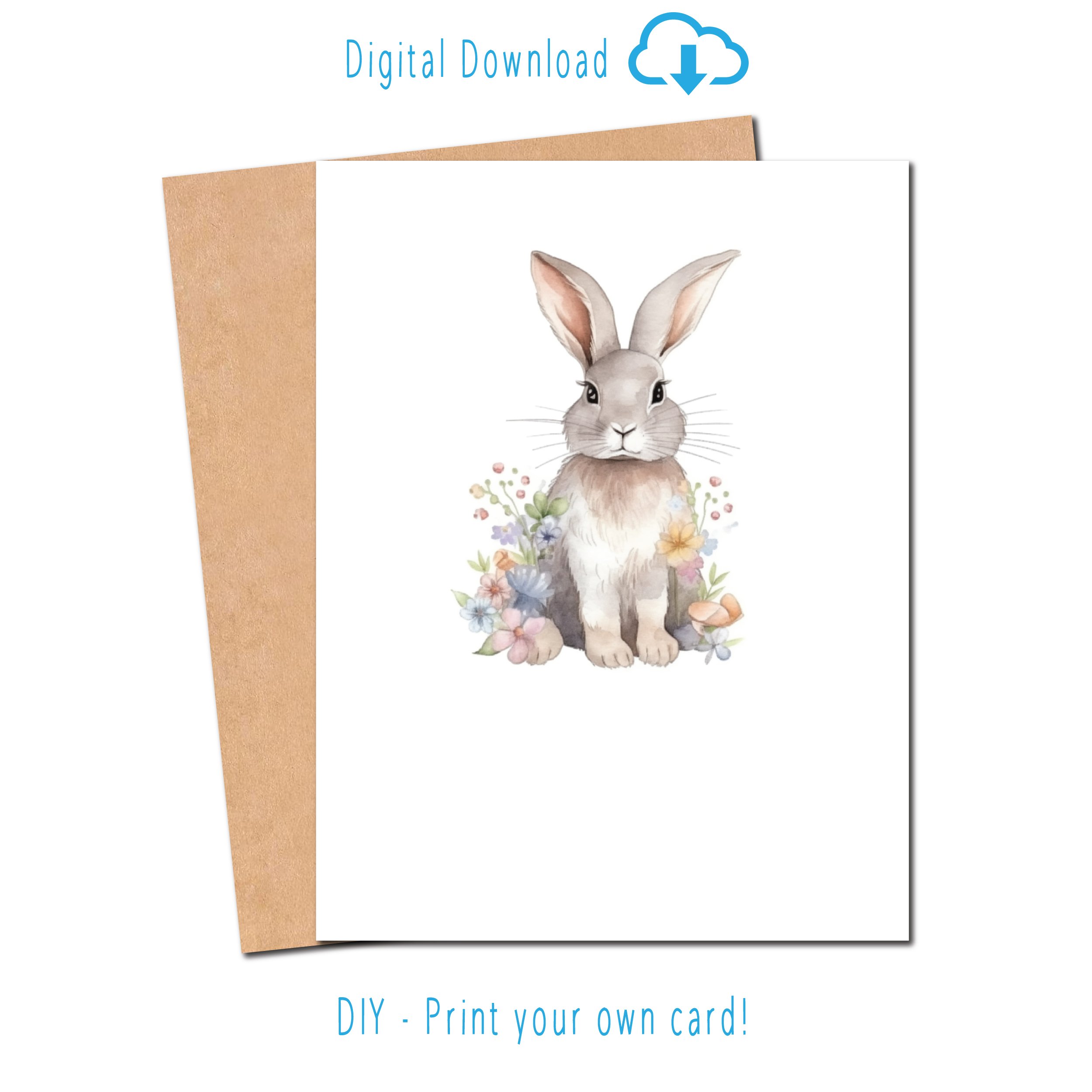Bunny In Flowers - Printable Card